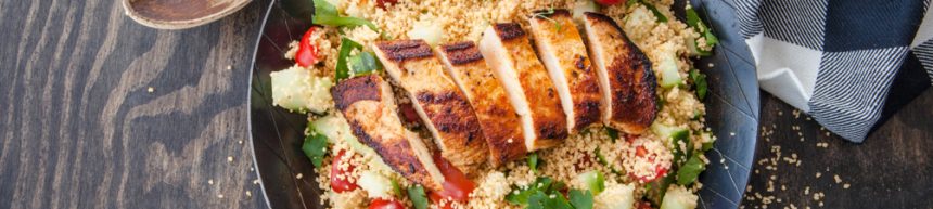 Pomegranate chicken with almond couscous