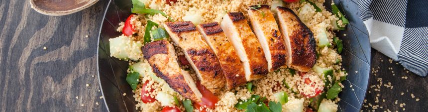 Pomegranate chicken with almond couscous