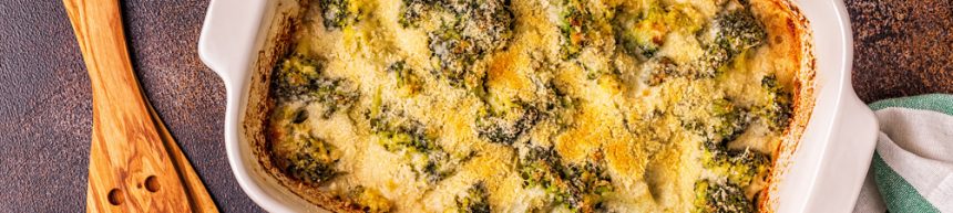 Purple Sprouting Broccoli and Kale Gratin