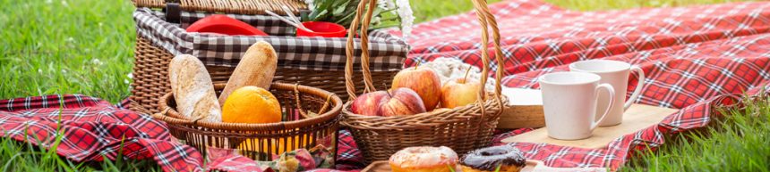 picnic basket with food