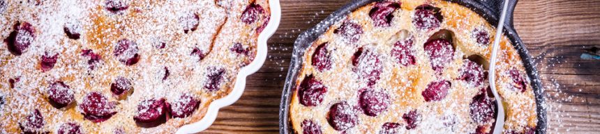 cherry clafoutis in skillet pan