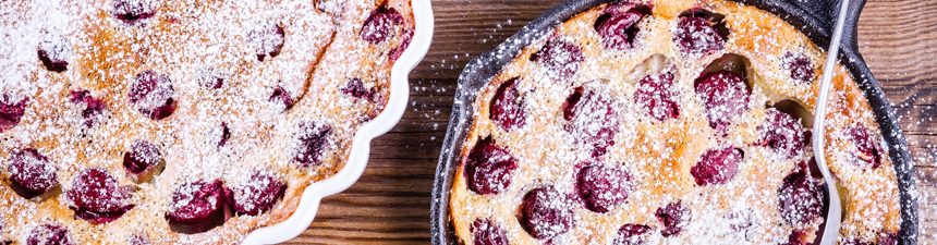 cherry clafoutis in skillet pan