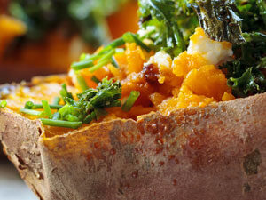 feta and kale loaded sweet potato