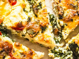 red pepper, kale and feta quiche