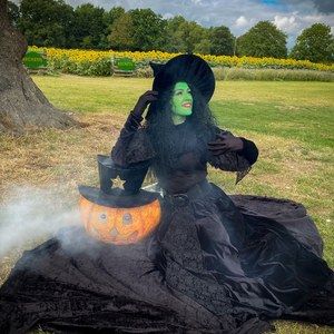witch in sunflower field