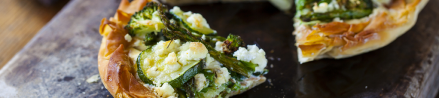 filo tart with seasonal veg