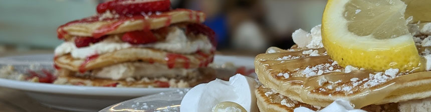 pancake towers topped with fresh fruit