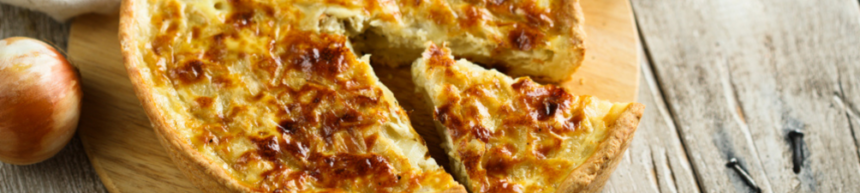 Cheddar and caramelised onion quiche
