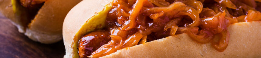 hot dogs with buttery cider onions