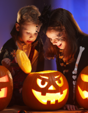 children with pumpkin halloween
