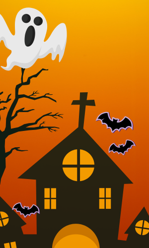 halloween castle bats and ghost